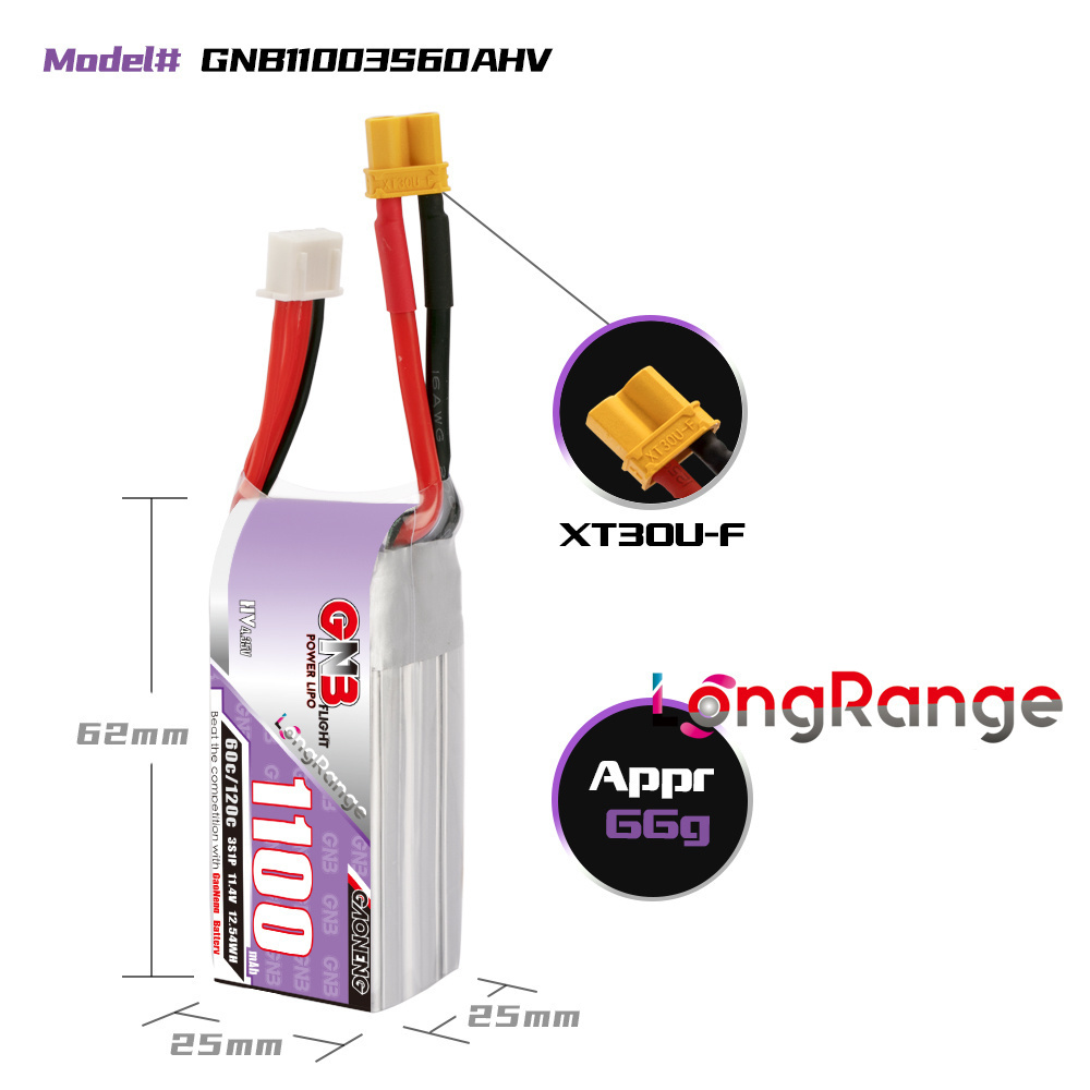 GNB 1100mAh 2S 3S 4S 6S 60C/12 - Drone Battery Connector ulasan dan harga